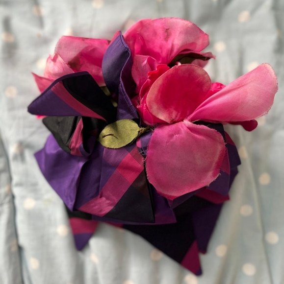 True Vintage 1940s Pink And Purple Floral And Stripe Bow Hat Fascinator main image 9